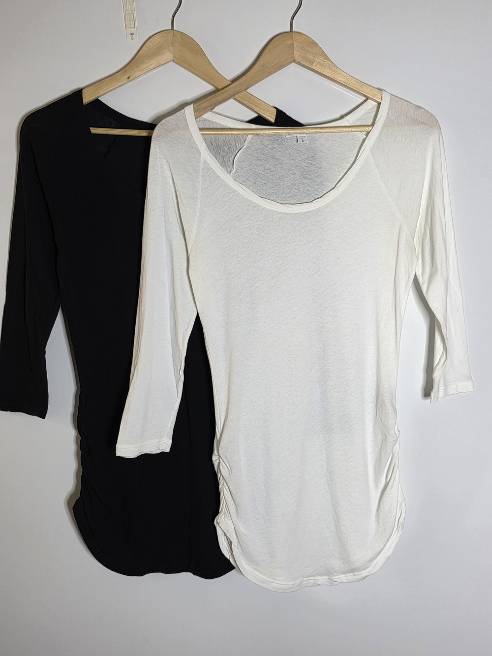 James Perse cotton slub Scoop Neck 3/4 Sleeve Casual top set of 2 black & White
